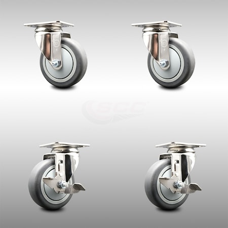 Service Caster 4 Inch 316SS Thermoplastic Rubber Wheel Swivel Top Plate Caster Brakes SCC, 2PK SCC-SS31620S414-TPRB-2-TLB-2